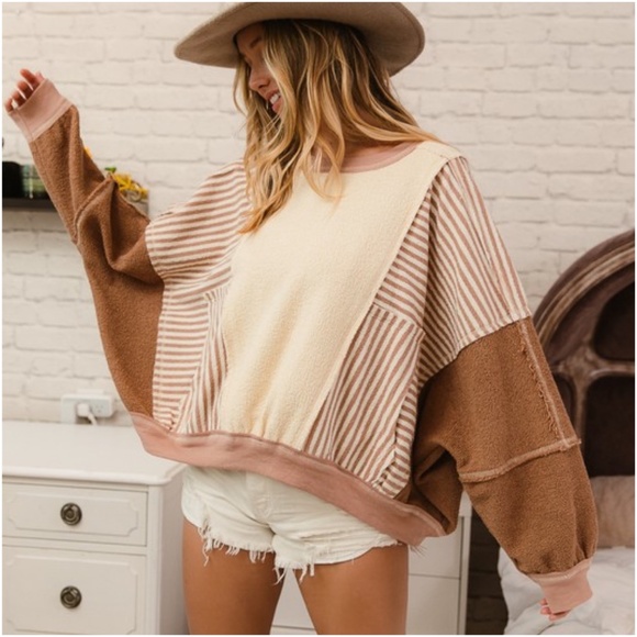 Bibi Cozy Color Block Striped Color block Sweater Top - Picture 2 of 6